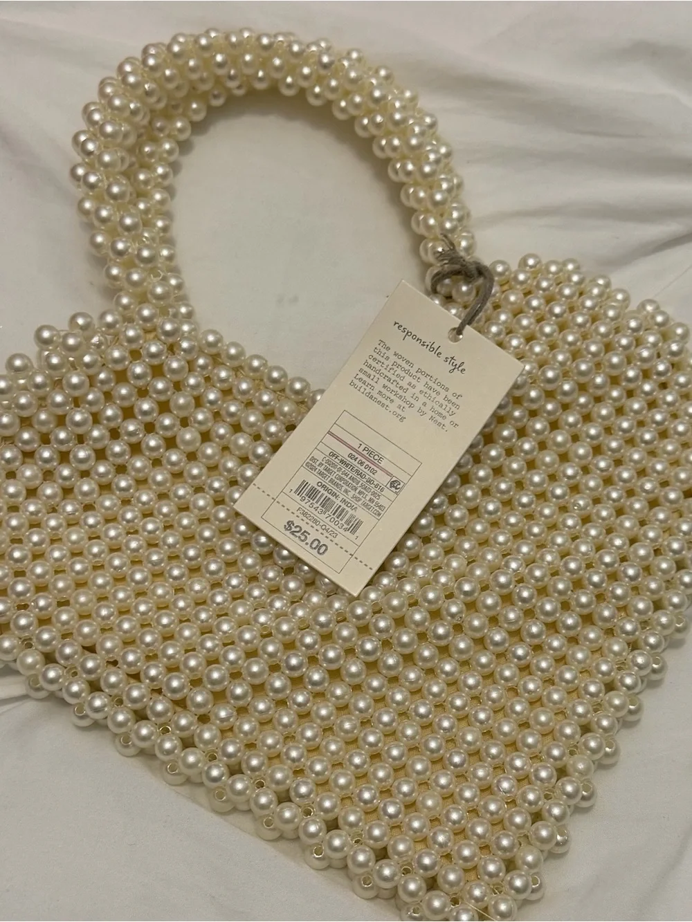 a new day Pearl Beaded Heart Clutch - Cream